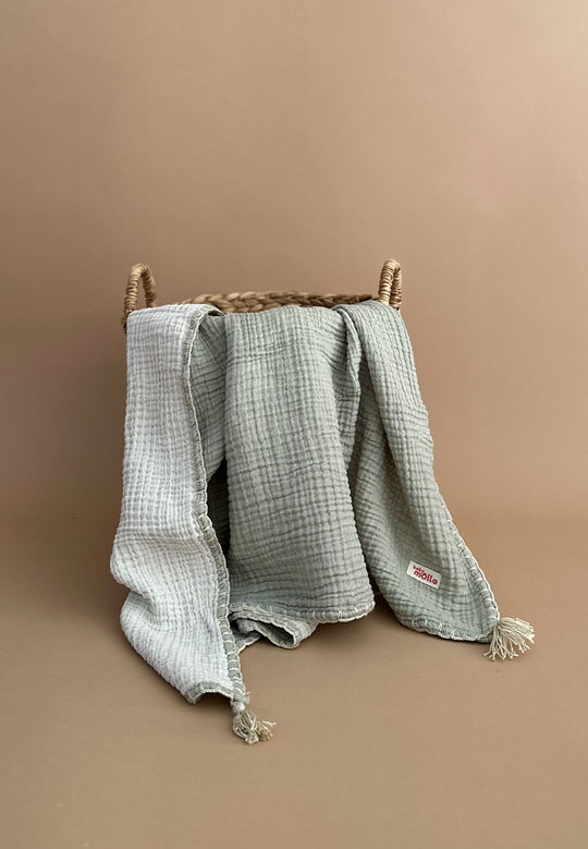 Muslin hand-knitted blanket 2in1 - Green