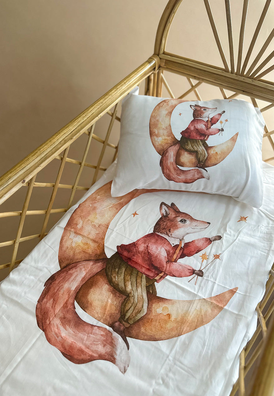 Fox and the Moon Crib sheet + pillow case