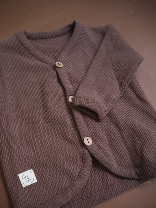 Brown Quality Waffle Cardigan